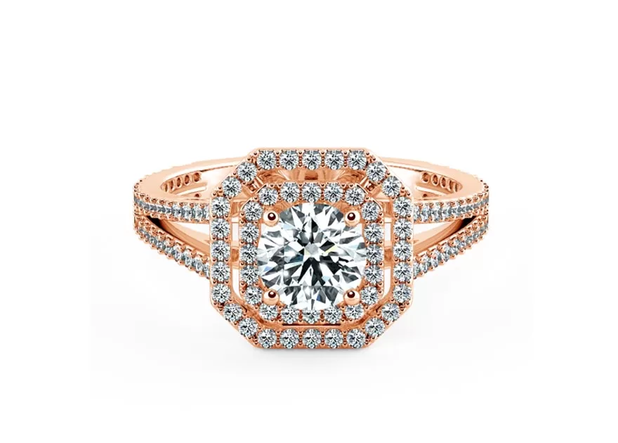 ổ nhẫn halo làm tôn lên vẻ đẹp rực rỡ của viên kim cương chính