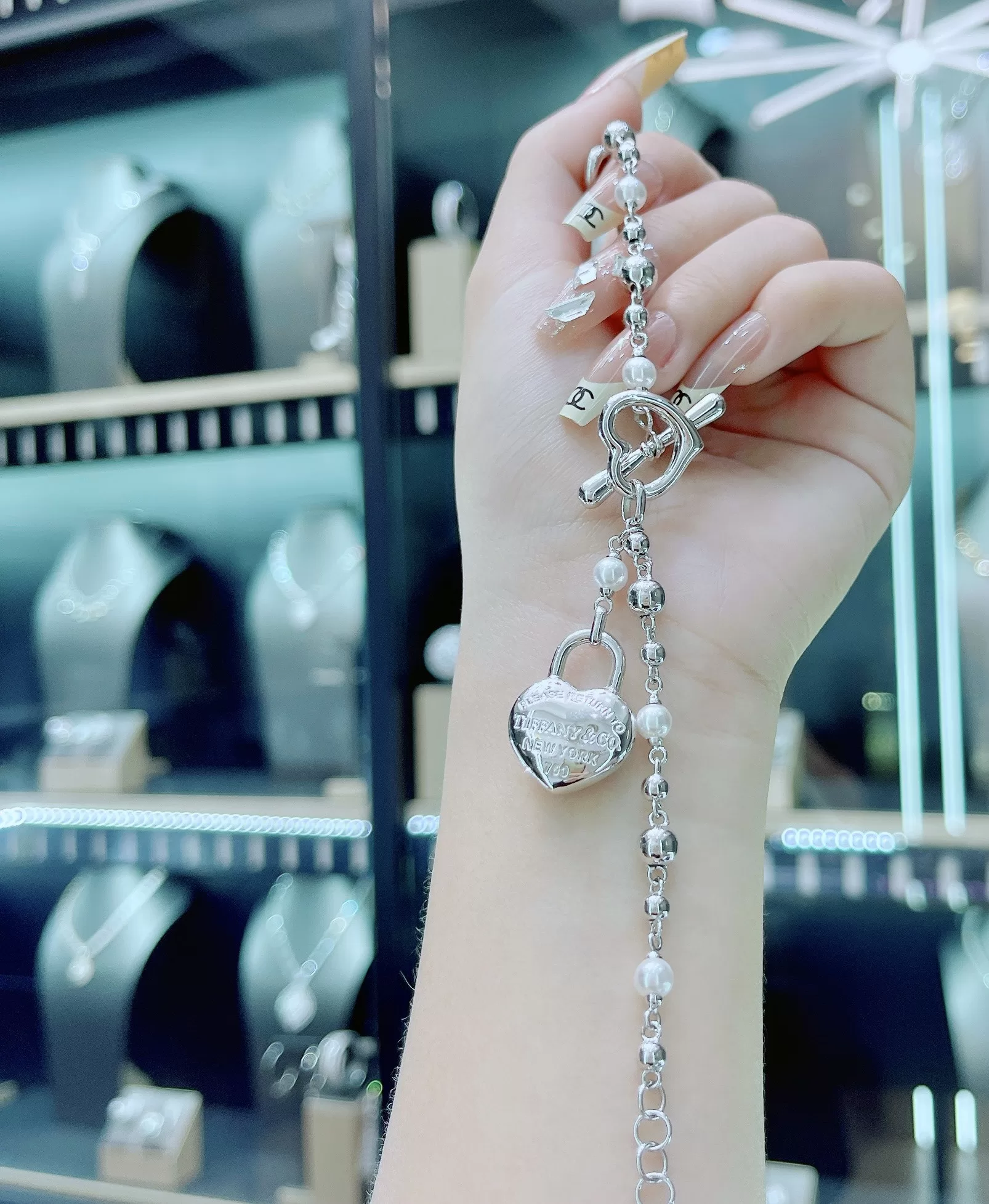 lắc tay vàng nữ-charm ổ khóa trái tim biểu tượng Tiffany-11.49g